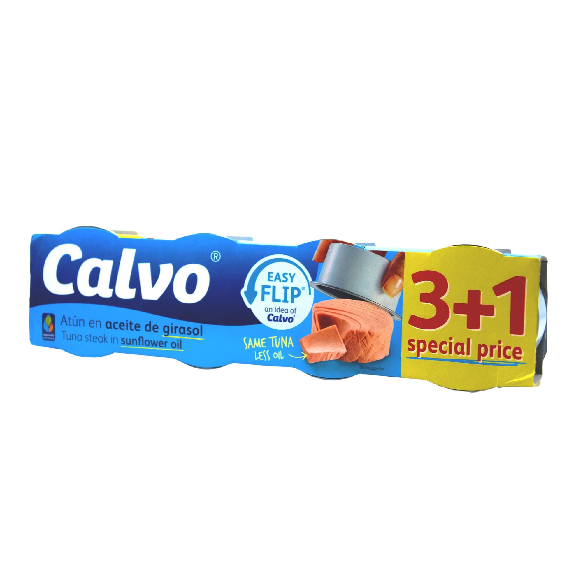 ATUN CALVO ACEITE GIRASOL VUELCA FACIL ( PACK3+1 x 80GR ) x20pcs