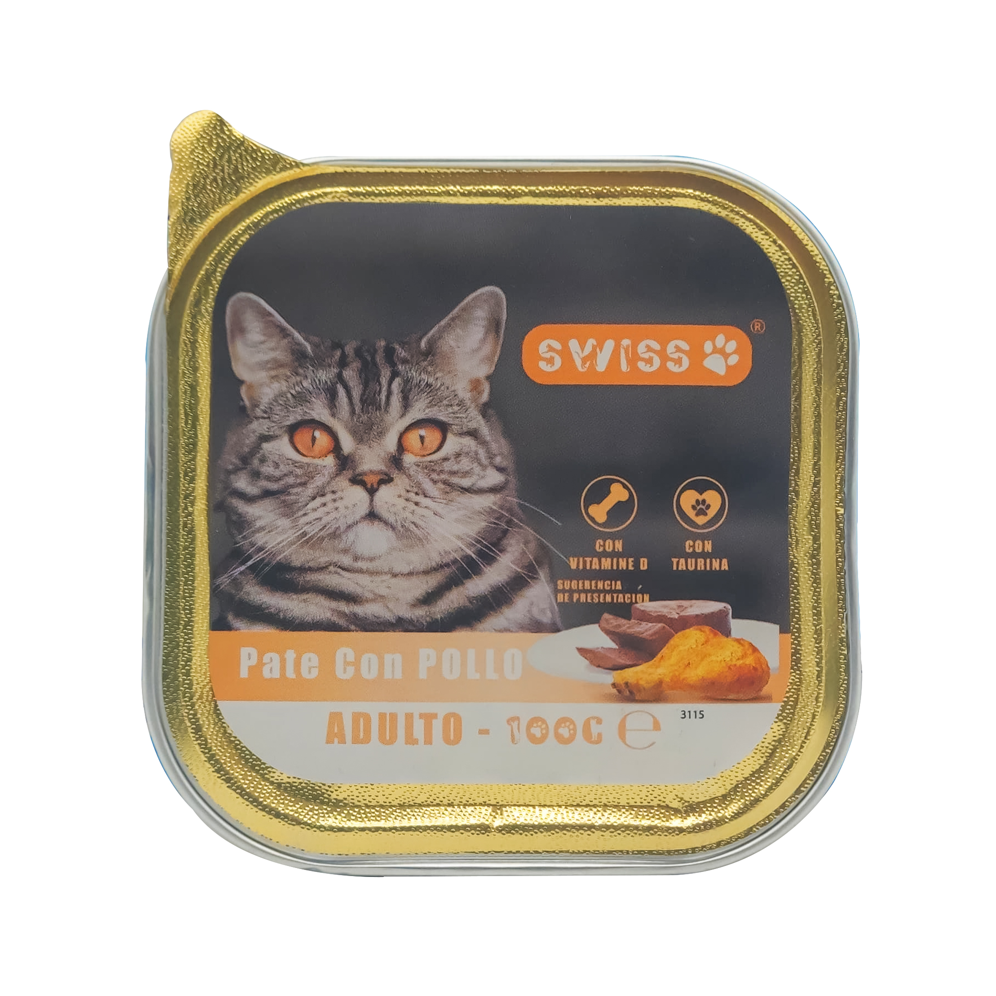 PATÉ PARA GATOS SWISS CON POLLO 100 GR *32 UNIDADES