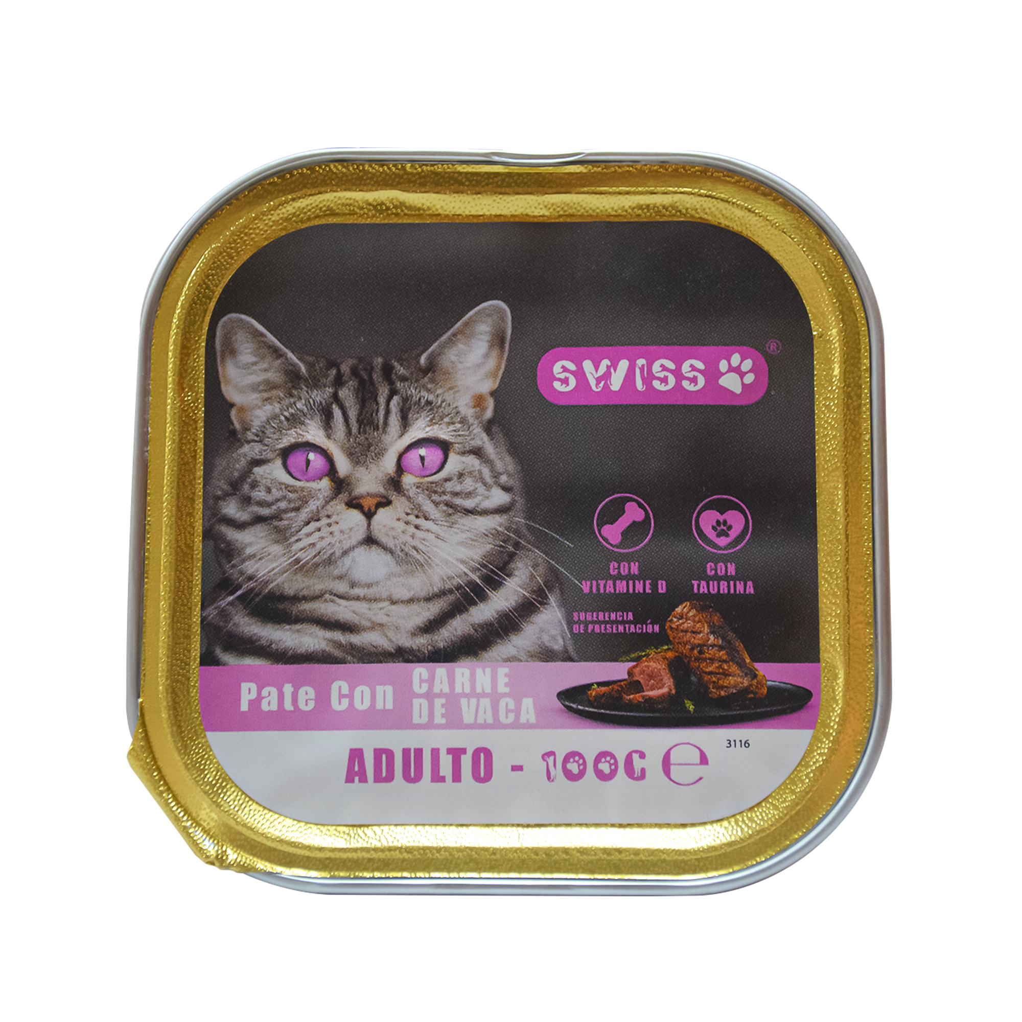 PATÉ PARA GATOS SWISS CON CARNE DE VACA 100 GR *32  UNIDADES