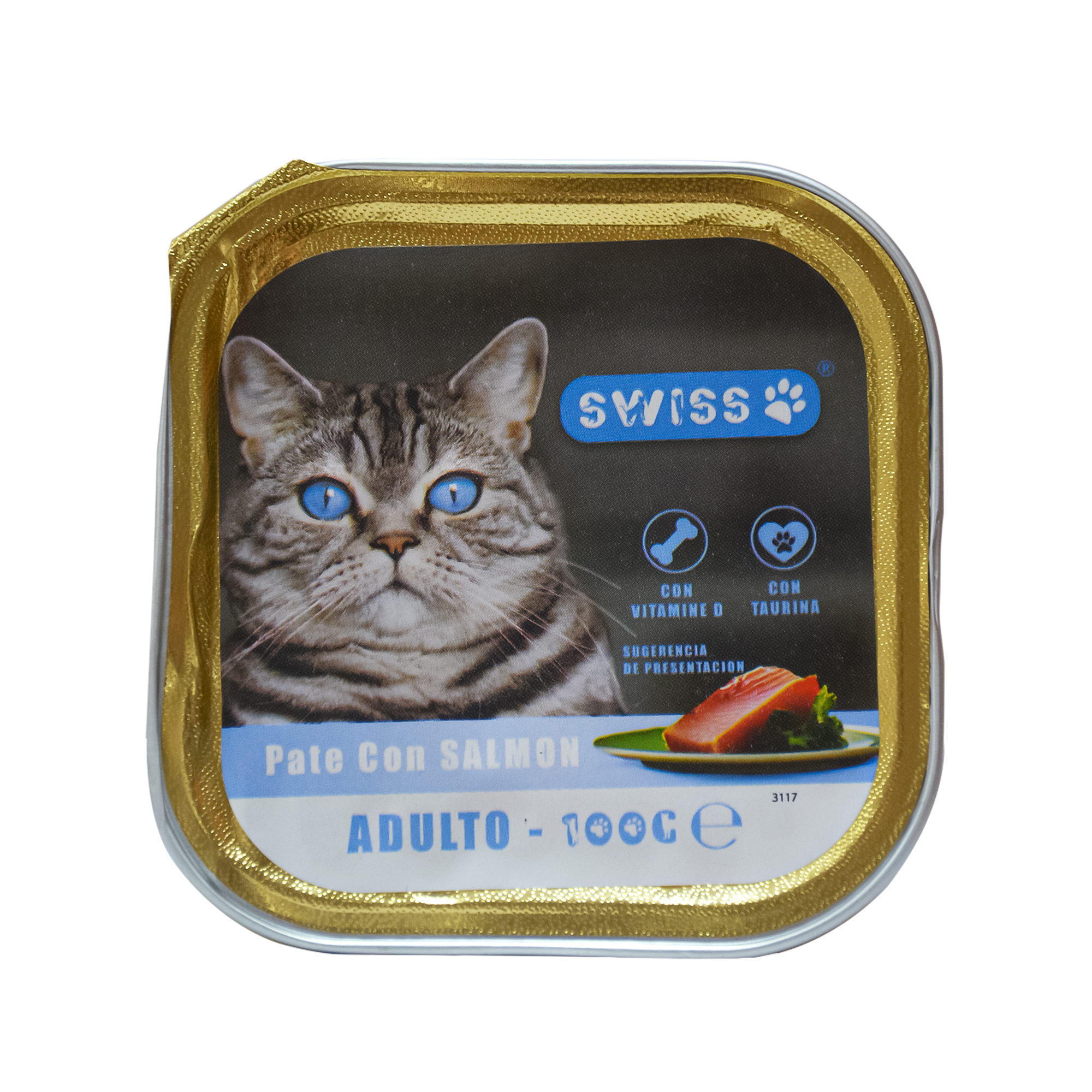 PATE PARA GATOS SWISS CON SALMON 100 GR * 32 UNIDADES